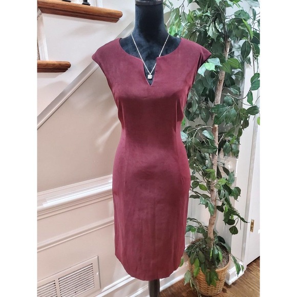 Connected Apparel Womens Maroon Polyester V-Neck Sleeveless Knee Length Dress 12 - Picture 1 of 11